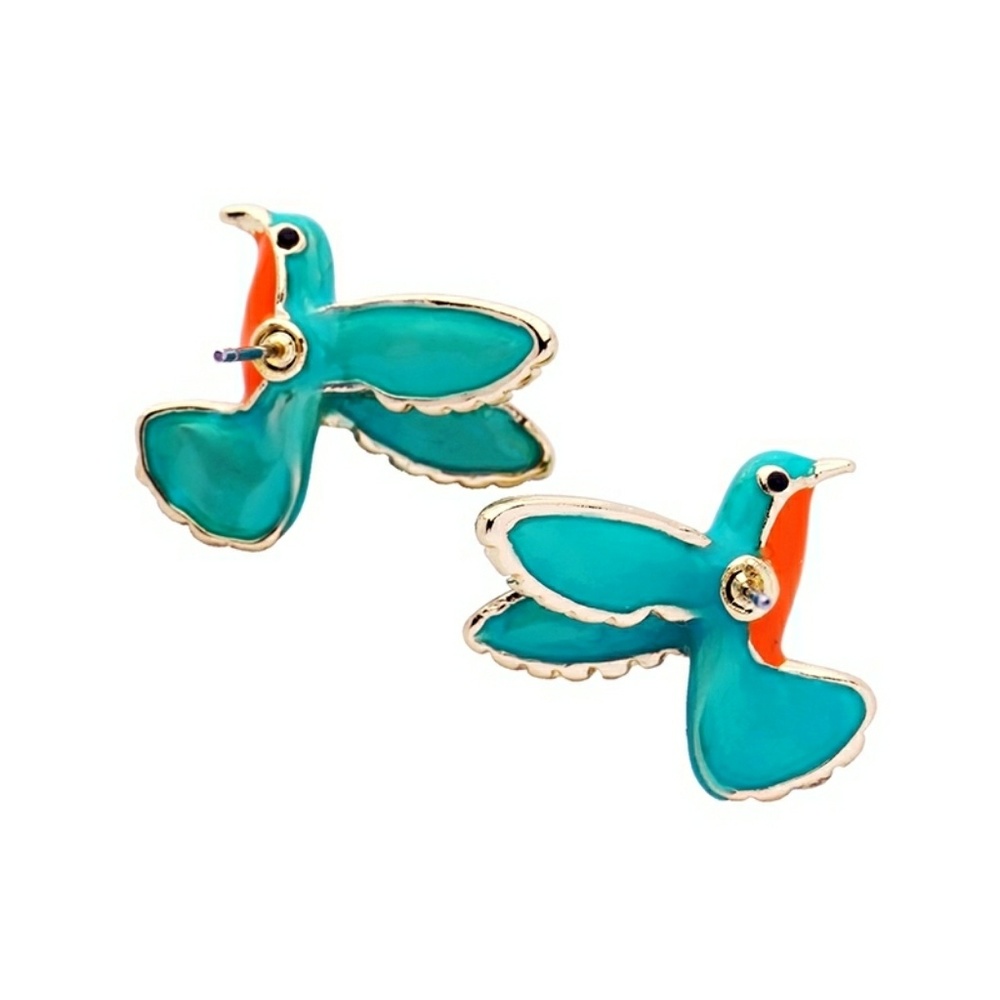 🎉HP🎉Blue Green Enamel Humming Bird Stud Earrings - Picture 6 of 8